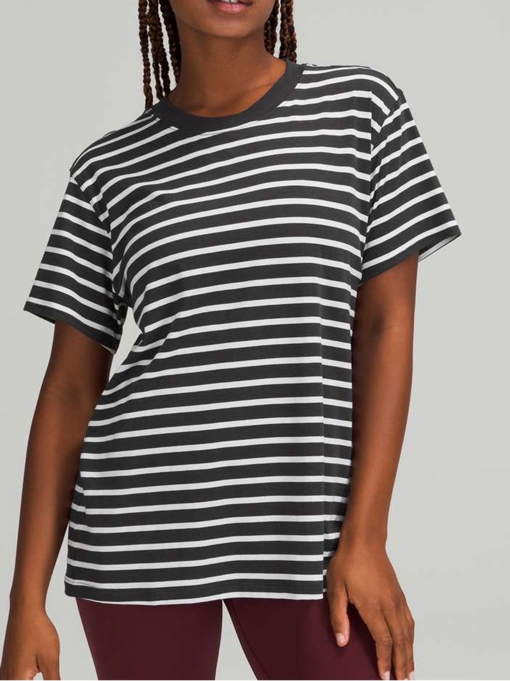 lululemon athletica Black and Cream Striped Short Sleeve Tee